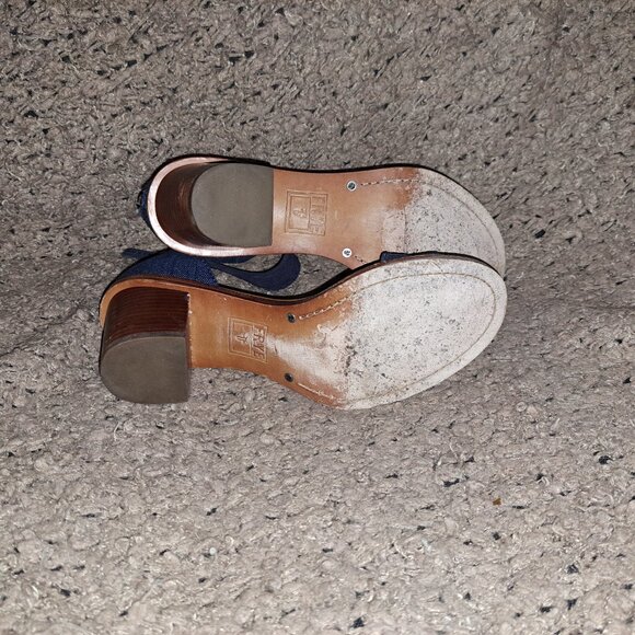 FRYE-Brielle-Denim-Back Zip-Suede Ankle Strap-Block Heel-Sz 6.5-Excellent - Picture 8 of 8